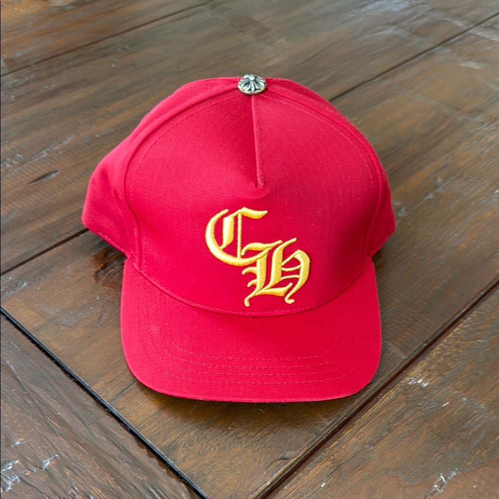 Chrome Hearts Red and Yellow Hat with Gold Logo